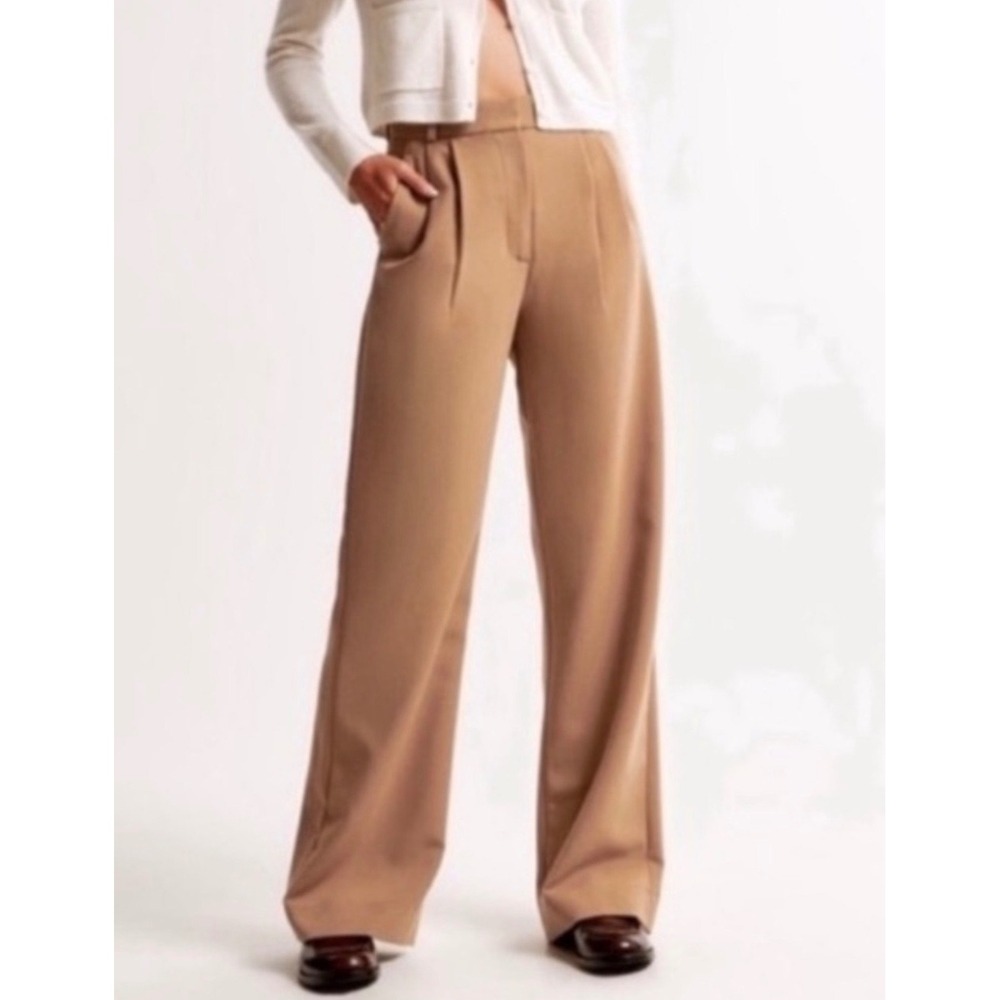 Abercrombie & Fitch Sloane Tailored Wide Leg Pant Tan Brown High Rise Size XS